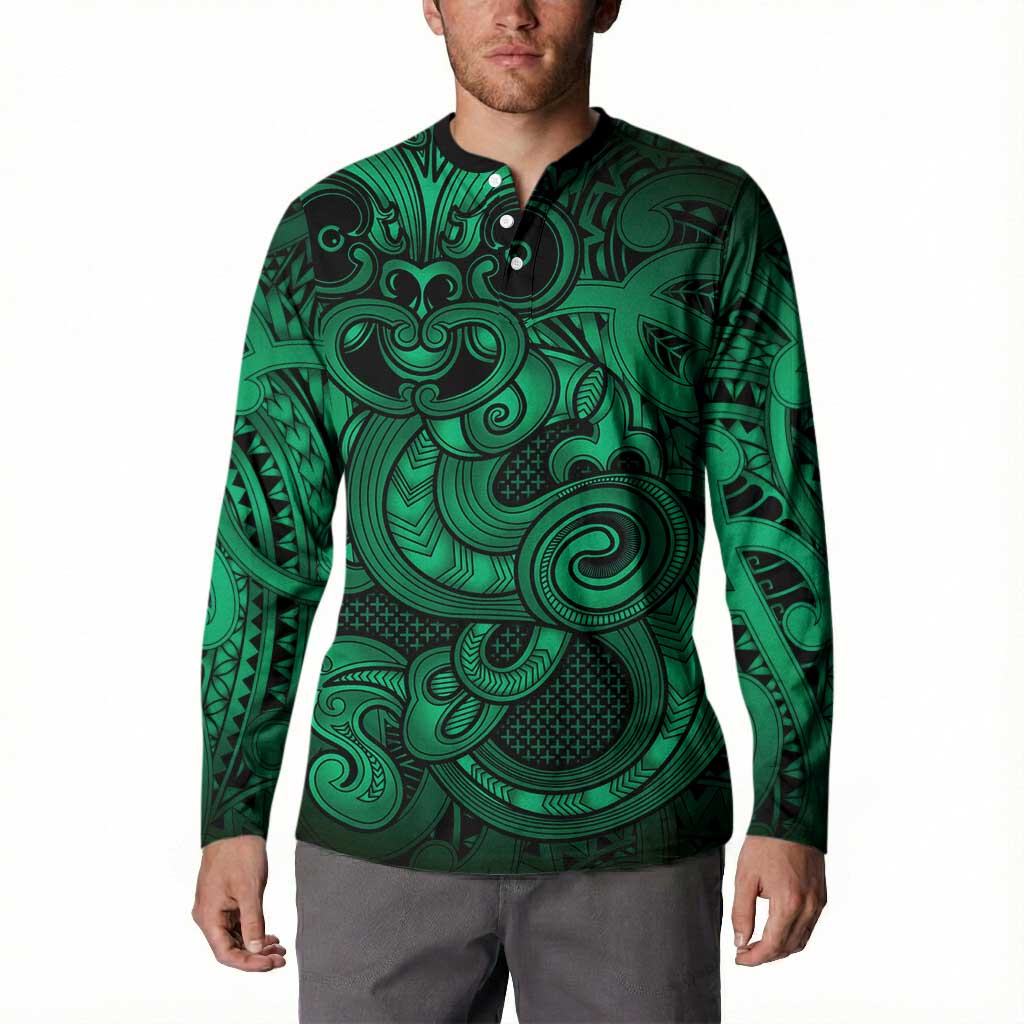 Aotearoa Maori Hei Tiki Button Sweatshirt Kakariki Kowhaiwhai Puhoro Motif LT9 - Polynesian Pride