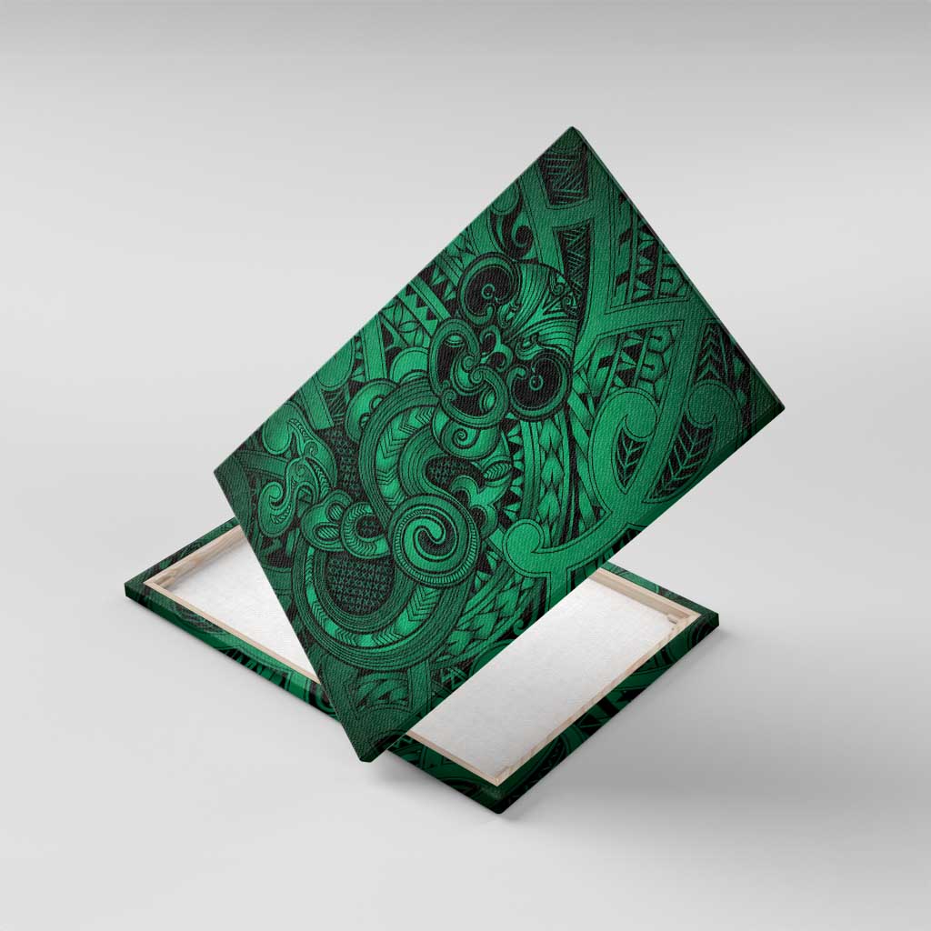 Aotearoa Maori Hei Tiki Canvas Wall Art Kakariki Kowhaiwhai Puhoro Motif LT9 With Frame Green - Polynesian Pride