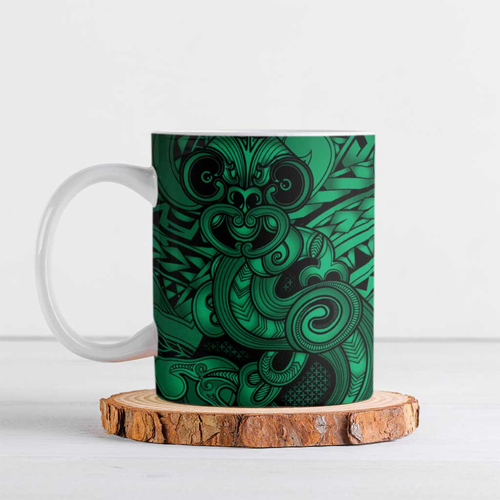Aotearoa Maori Hei Tiki Ceramic Mug Kakariki Kowhaiwhai Puhoro Motif LT9 Green - Polynesian Pride