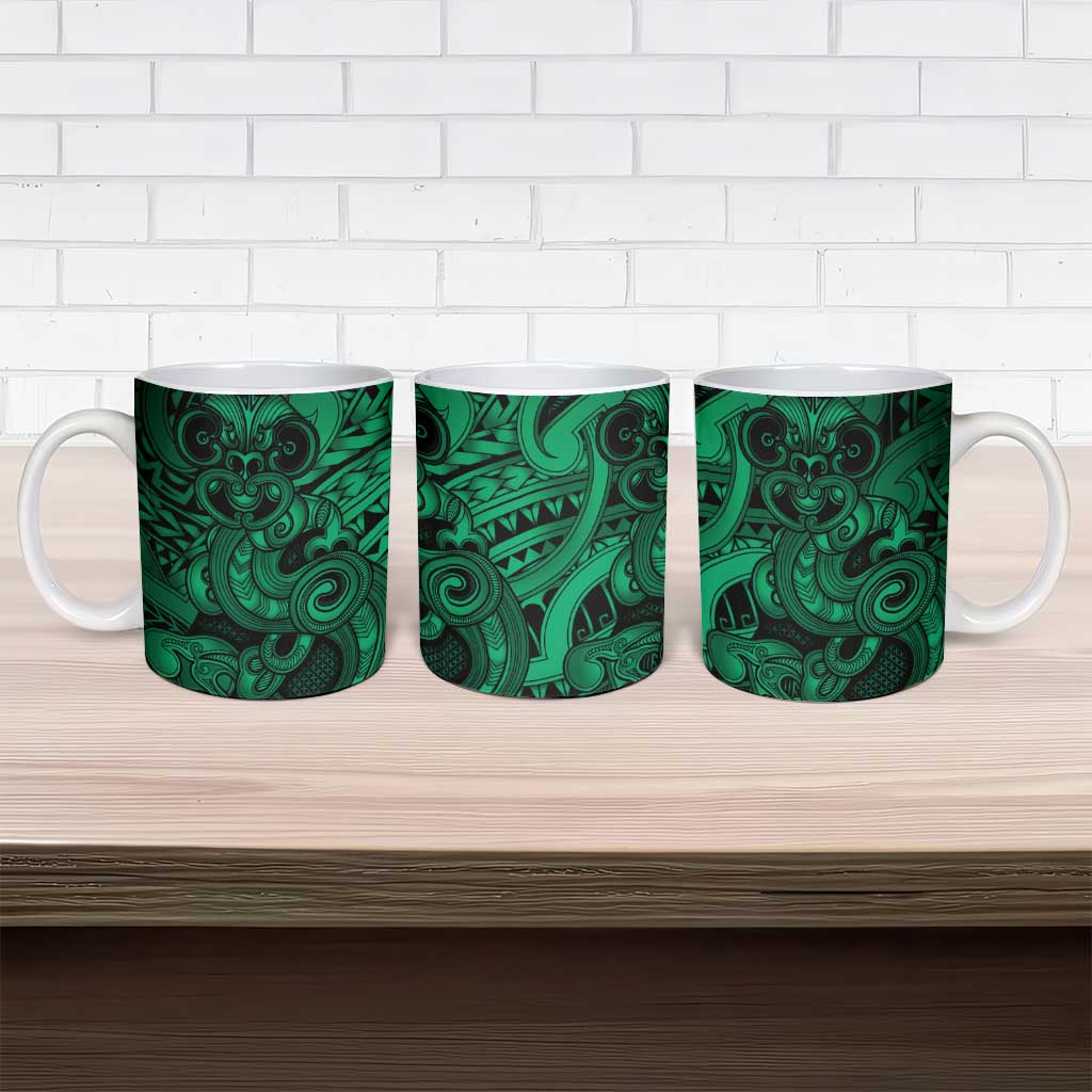 Aotearoa Maori Hei Tiki Ceramic Mug Kakariki Kowhaiwhai Puhoro Motif LT9 - Polynesian Pride