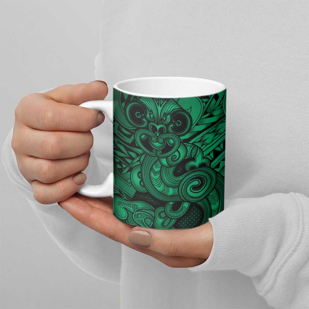Aotearoa Maori Hei Tiki Ceramic Mug Kakariki Kowhaiwhai Puhoro Motif LT9 - Polynesian Pride