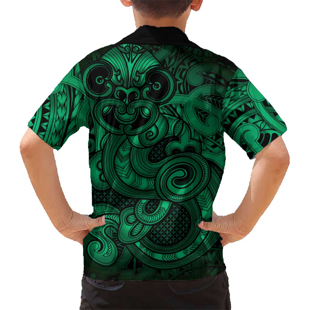 Aotearoa Maori Hei Tiki Family Matching Off Shoulder Maxi Dress and Hawaiian Shirt Kakariki Kowhaiwhai Puhoro Motif