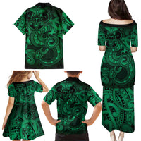 Aotearoa Maori Hei Tiki Family Matching Puletasi and Hawaiian Shirt Kakariki Kowhaiwhai Puhoro Motif