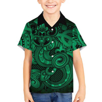 Aotearoa Maori Hei Tiki Family Matching Puletasi and Hawaiian Shirt Kakariki Kowhaiwhai Puhoro Motif