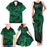 Aotearoa Maori Hei Tiki Family Matching Tank Maxi Dress and Hawaiian Shirt Kakariki Kowhaiwhai Puhoro Motif