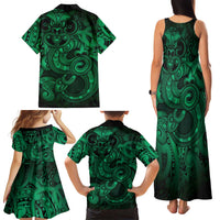 Aotearoa Maori Hei Tiki Family Matching Tank Maxi Dress and Hawaiian Shirt Kakariki Kowhaiwhai Puhoro Motif