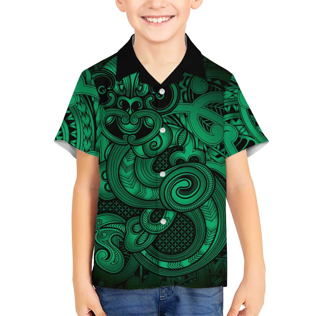 Aotearoa Maori Hei Tiki Family Matching Tank Maxi Dress and Hawaiian Shirt Kakariki Kowhaiwhai Puhoro Motif