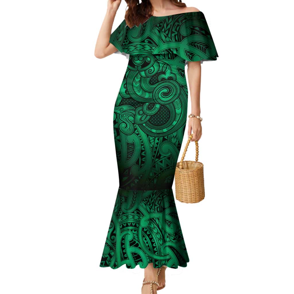 Aotearoa Maori Hei Tiki Mermaid Dress Kakariki Kowhaiwhai Puhoro Motif LT9 Women Green - Polynesian Pride