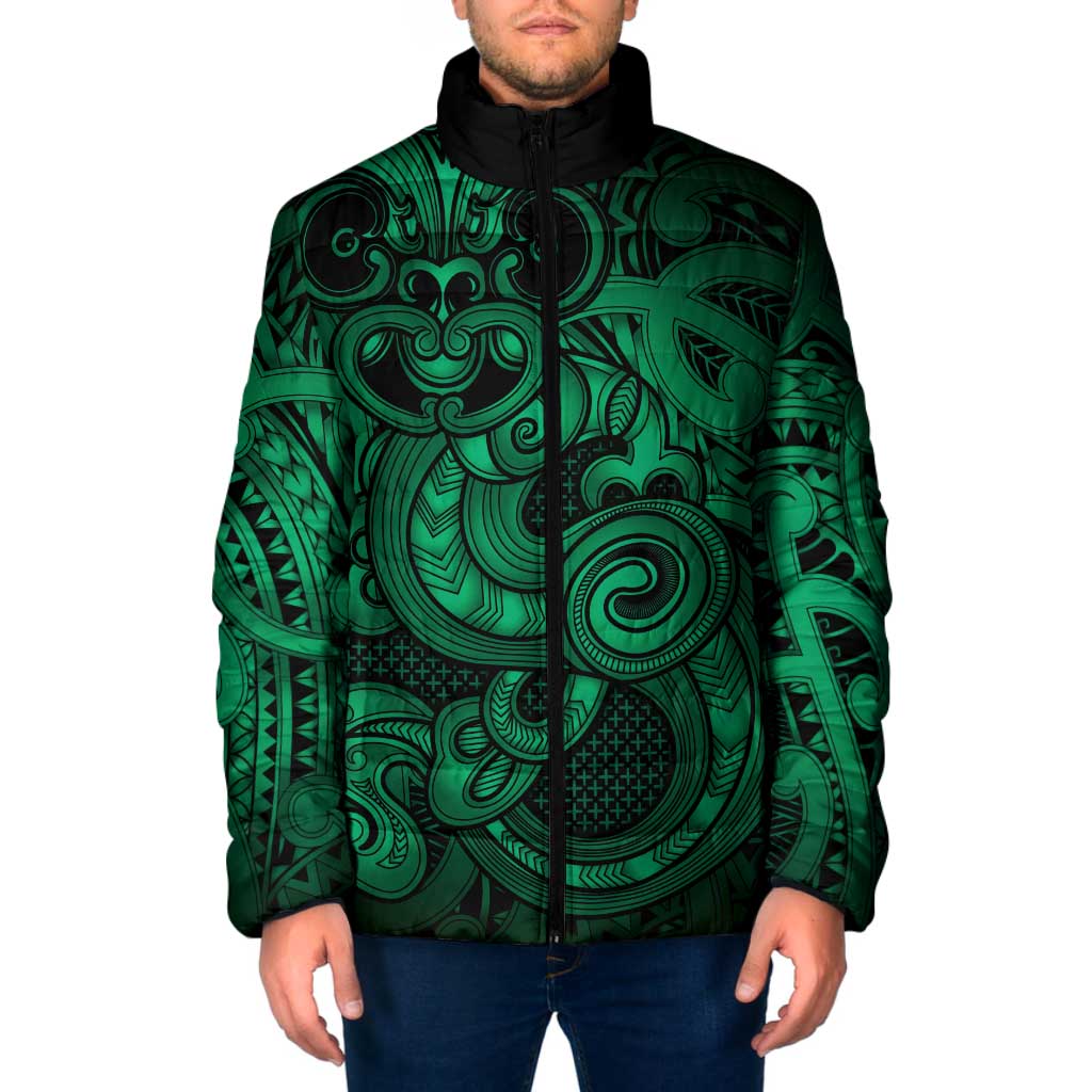 Aotearoa Maori Hei Tiki Padded Jacket Kakariki Kowhaiwhai Puhoro Motif LT9 Men Green - Polynesian Pride