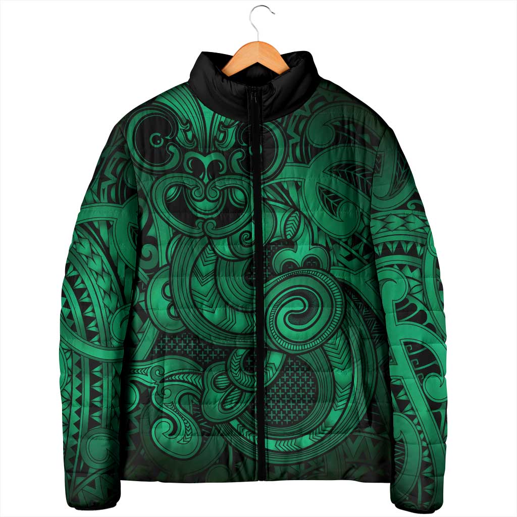 Aotearoa Maori Hei Tiki Padded Jacket Kakariki Kowhaiwhai Puhoro Motif LT9 - Polynesian Pride