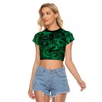 Aotearoa Maori Hei Tiki Raglan Cropped T Shirt Kakariki Kowhaiwhai Puhoro Motif