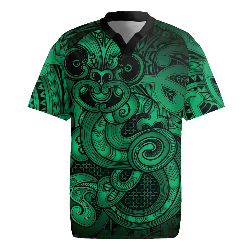 Aotearoa Maori Hei Tiki Rugby Jersey Kakariki Kowhaiwhai Puhoro Motif LT9 Green - Polynesian Pride