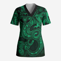 Aotearoa Maori Hei Tiki Scrub Top Kakariki Kowhaiwhai Puhoro Motif LT9 Adult Green - Polynesian Pride