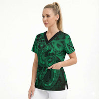 Aotearoa Maori Hei Tiki Scrub Top Kakariki Kowhaiwhai Puhoro Motif LT9 - Polynesian Pride