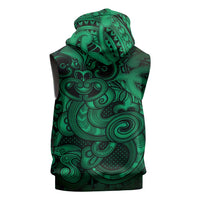 Aotearoa Maori Hei Tiki Sleeveless Zip Hoodie Kakariki Kowhaiwhai Puhoro Motif