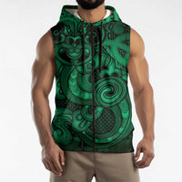 Aotearoa Maori Hei Tiki Sleeveless Zip Hoodie Kakariki Kowhaiwhai Puhoro Motif