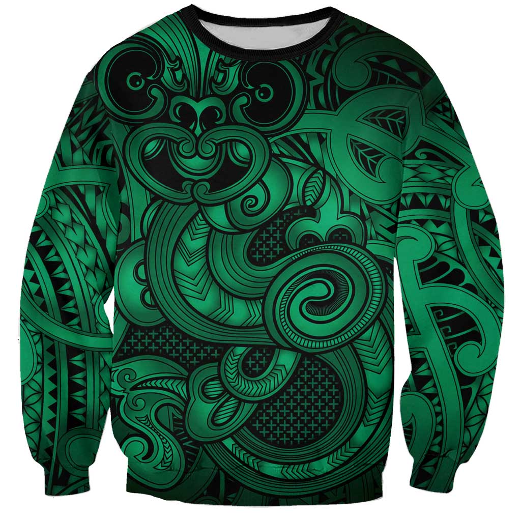 Aotearoa Maori Hei Tiki Sweatshirt Kakariki Kowhaiwhai Puhoro Motif LT9 Unisex Green - Polynesian Pride