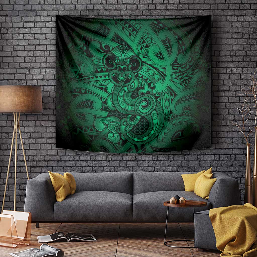 Aotearoa Maori Hei Tiki Tapestry Kakariki Kowhaiwhai Puhoro Motif LT9 Green - Polynesian Pride