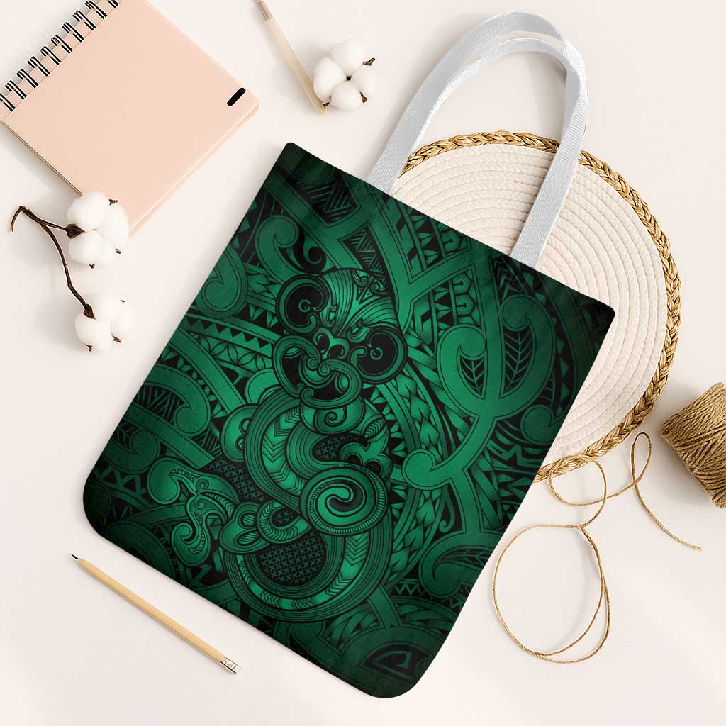 Aotearoa Maori Hei Tiki Tote Bag Kakariki Kowhaiwhai Puhoro Motif LT9 White Strap One Size Green - Polynesian Pride