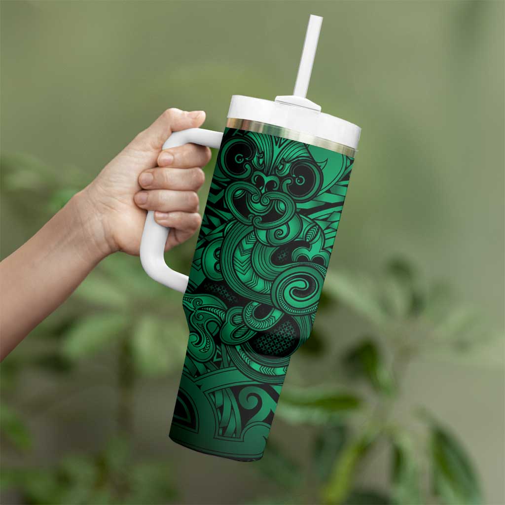Aotearoa Maori Hei Tiki Tumbler With Handle Kakariki Kowhaiwhai Puhoro Motif