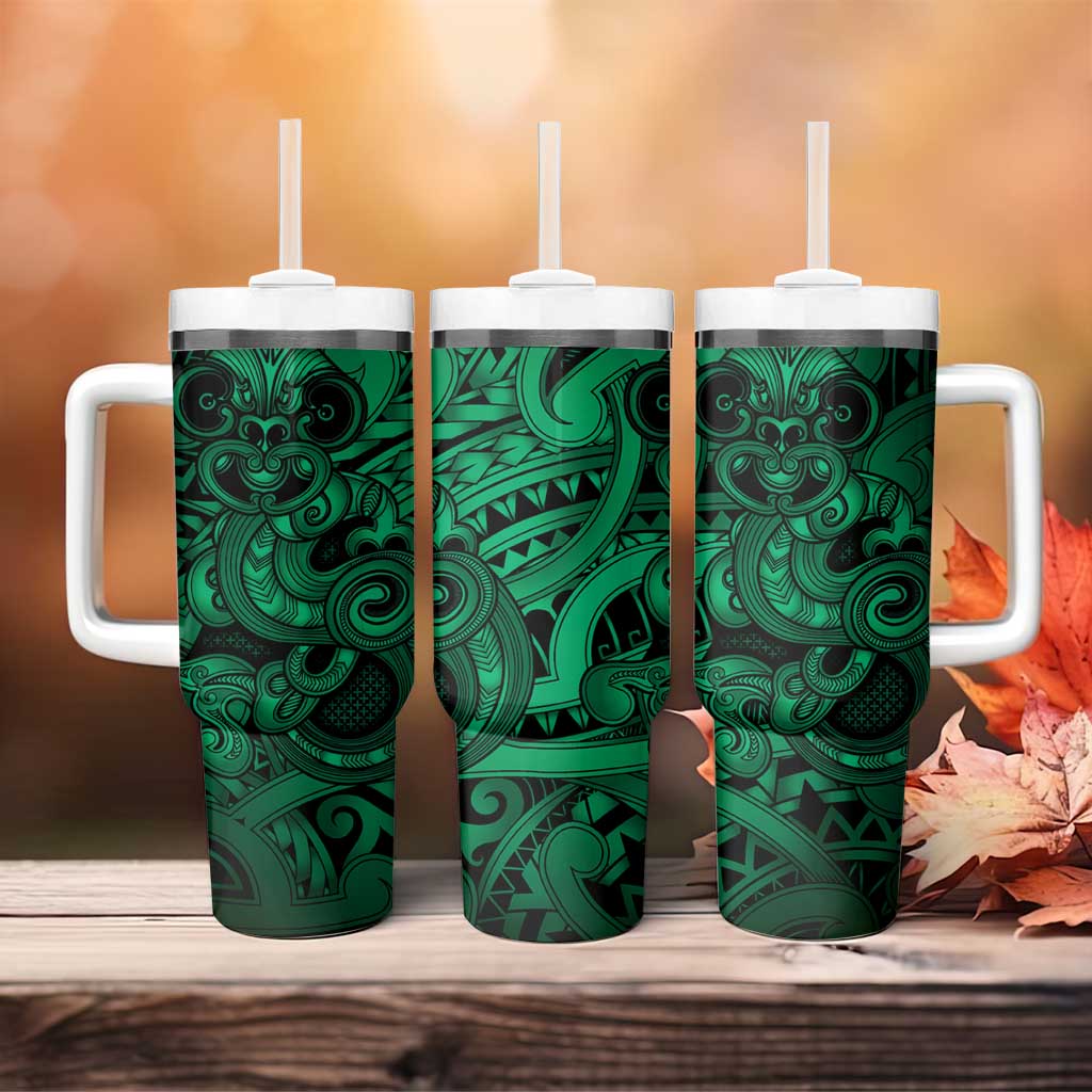 Aotearoa Maori Hei Tiki Tumbler With Handle Kakariki Kowhaiwhai Puhoro Motif