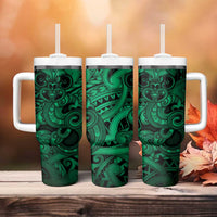 Aotearoa Maori Hei Tiki Tumbler With Handle Kakariki Kowhaiwhai Puhoro Motif