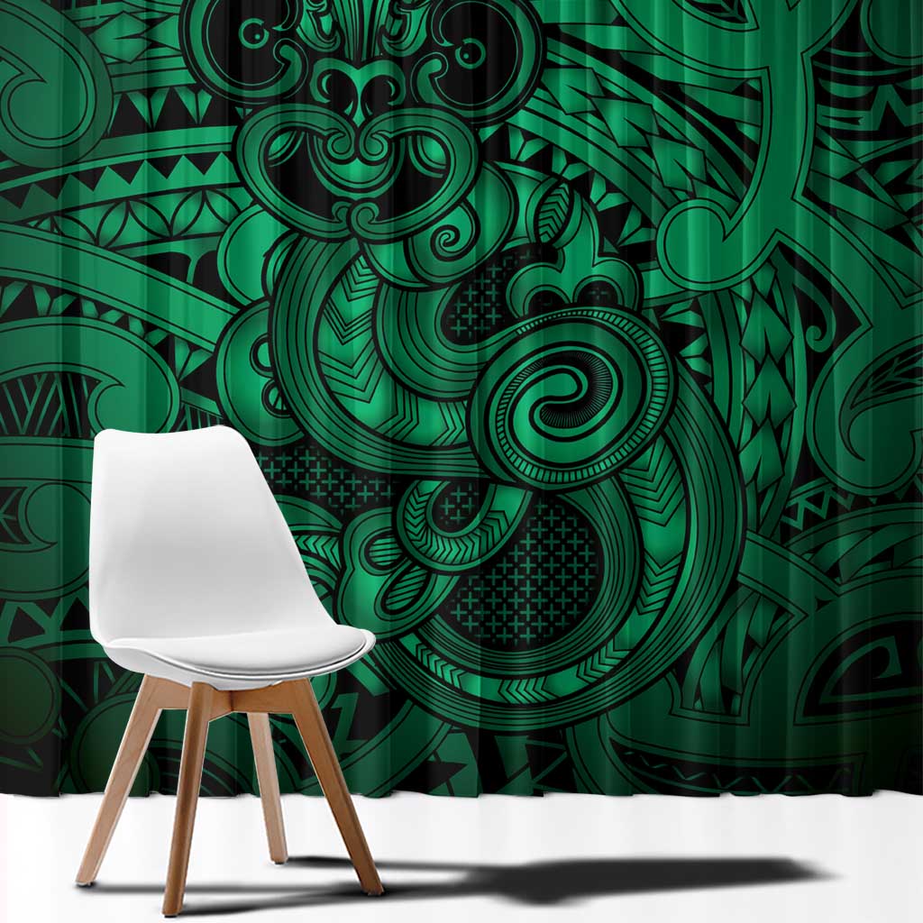 Aotearoa Maori Hei Tiki Window Curtain Kakariki Kowhaiwhai Puhoro Motif LT9 - Polynesian Pride