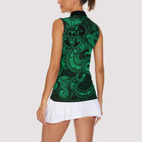 Aotearoa Maori Hei Tiki Women Sleeveless Polo Shirt Kakariki Kowhaiwhai Puhoro Motif