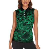 Aotearoa Maori Hei Tiki Women Sleeveless Polo Shirt Kakariki Kowhaiwhai Puhoro Motif