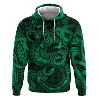 Aotearoa Maori Hei Tiki Zip Hoodie Kakariki Kowhaiwhai Puhoro Motif LT9 Pullover Hoodie Green - Polynesian Pride