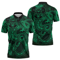 Aotearoa Maori Hei Tiki Zipper Polo Shirt Kakariki Kowhaiwhai Puhoro Motif