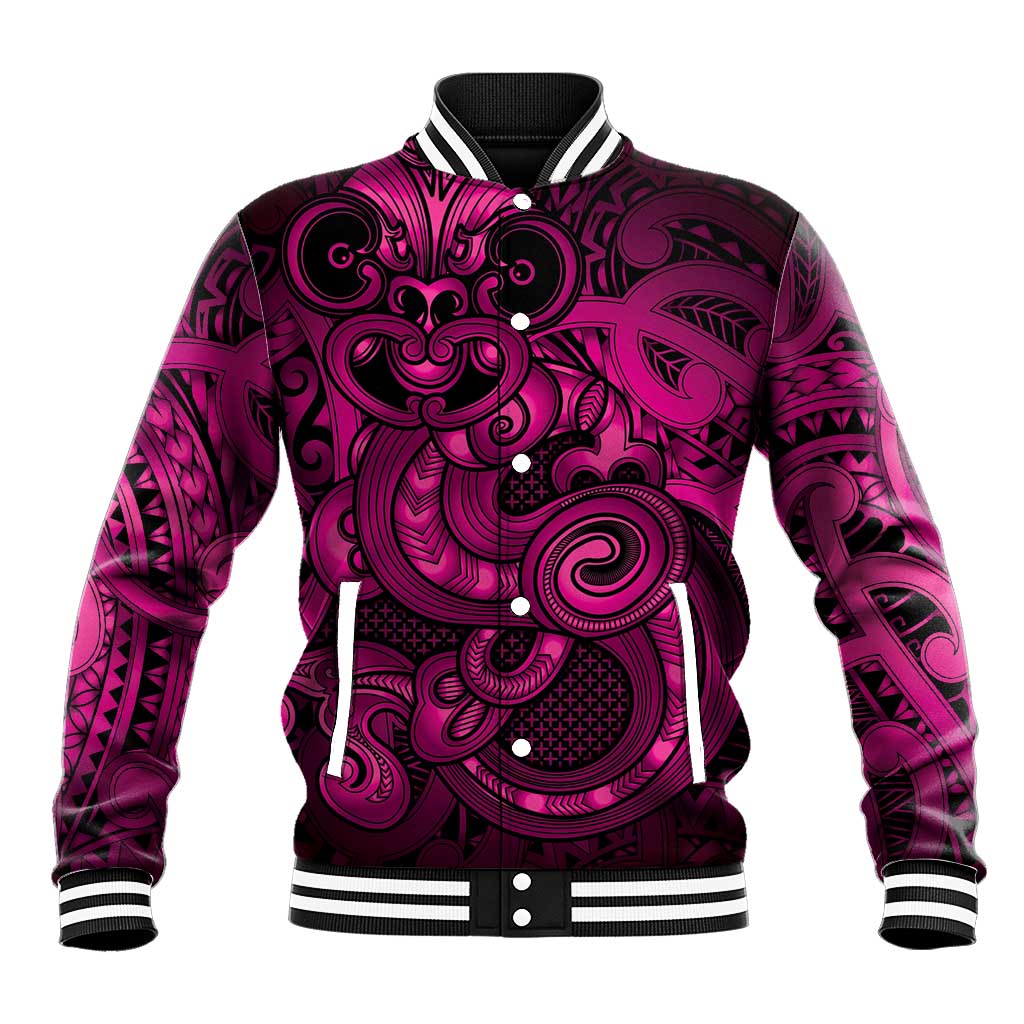 Aotearoa Maori Hei Tiki Baseball Jacket Mawhero Kowhaiwhai Puhoro Motif LT9 Unisex Pink - Polynesian Pride