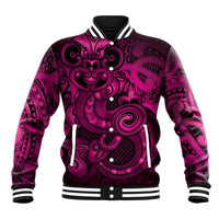 Aotearoa Maori Hei Tiki Baseball Jacket Mawhero Kowhaiwhai Puhoro Motif LT9 Unisex Pink - Polynesian Pride