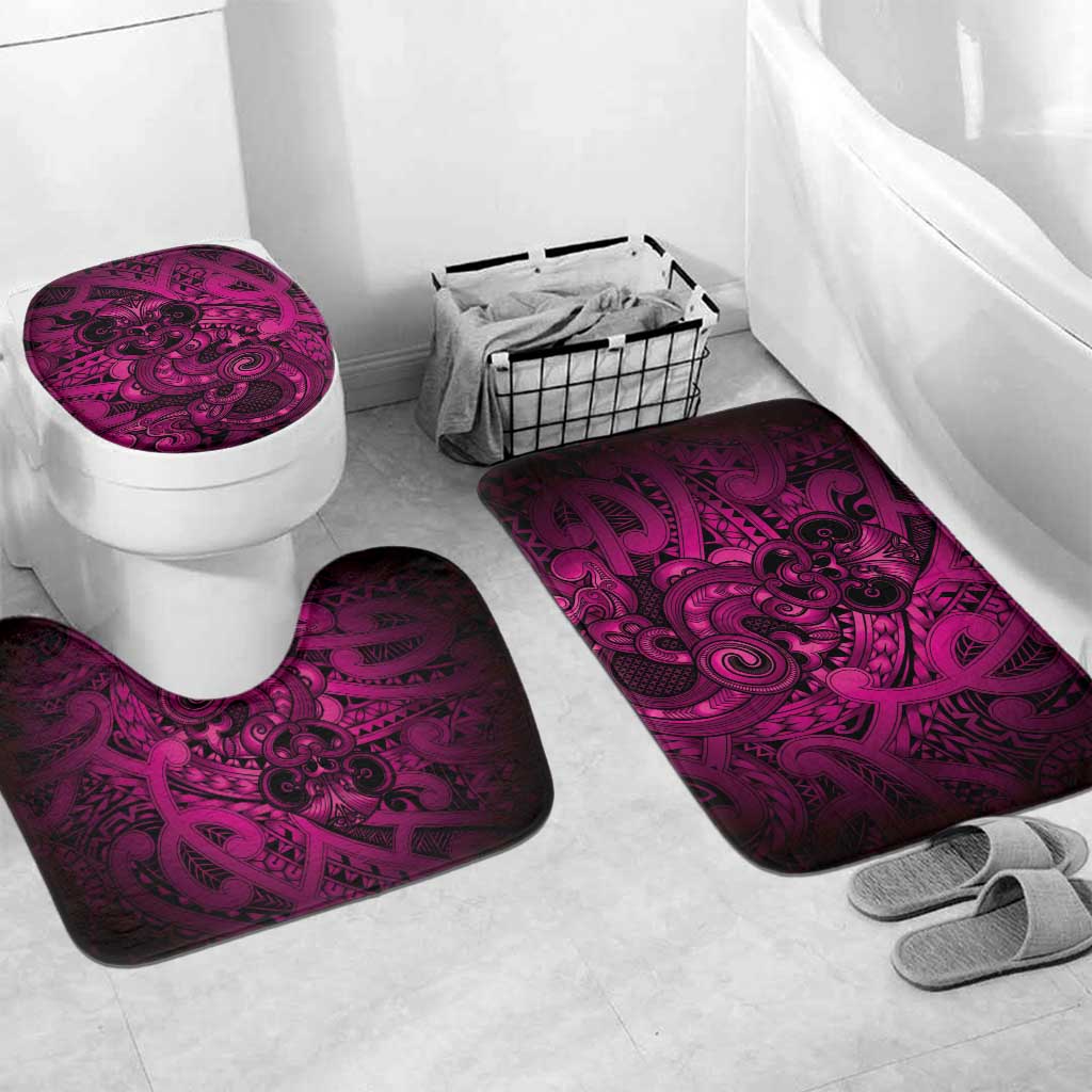 Aotearoa Maori Hei Tiki Bathroom Set Mawhero Kowhaiwhai Puhoro Motif LT9 Mat Set Only (3 pcs) One Size Pink - Polynesian Pride