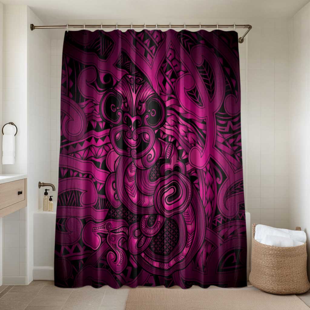 Aotearoa Maori Hei Tiki Bathroom Set Mawhero Kowhaiwhai Puhoro Motif LT9 Shower Curtain Only Pink - Polynesian Pride