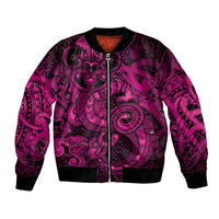 Aotearoa Maori Hei Tiki Bomber Jacket Mawhero Kowhaiwhai Puhoro Motif LT9 Unisex Pink - Polynesian Pride