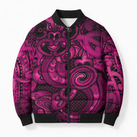 Aotearoa Maori Hei Tiki Bomber Puffer Jacket Mawhero Kowhaiwhai Puhoro Motif LT9 Unisex Pink - Polynesian Pride