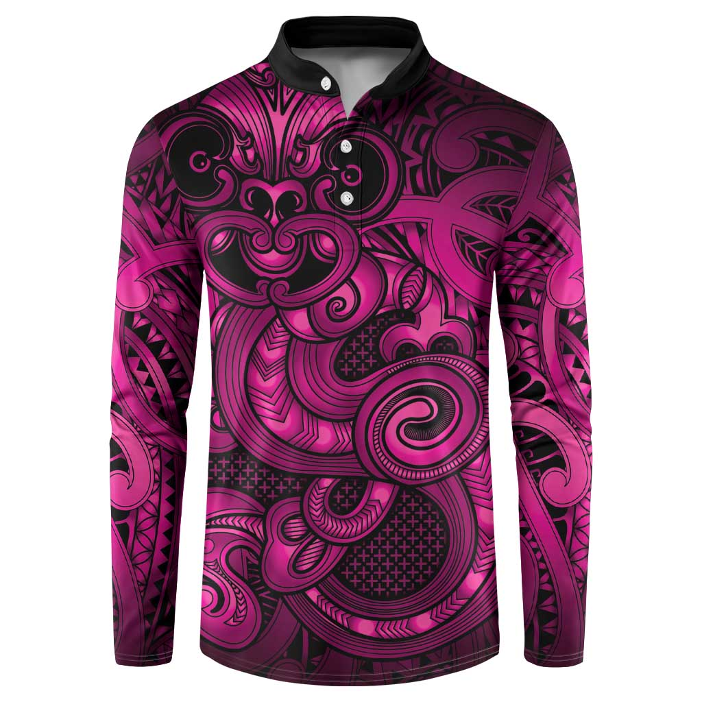 Aotearoa Maori Hei Tiki Button Sweatshirt Mawhero Kowhaiwhai Puhoro Motif LT9 Pink - Polynesian Pride