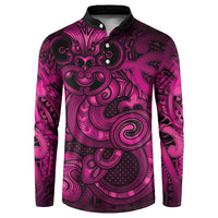 Aotearoa Maori Hei Tiki Button Sweatshirt Mawhero Kowhaiwhai Puhoro Motif LT9 Pink - Polynesian Pride