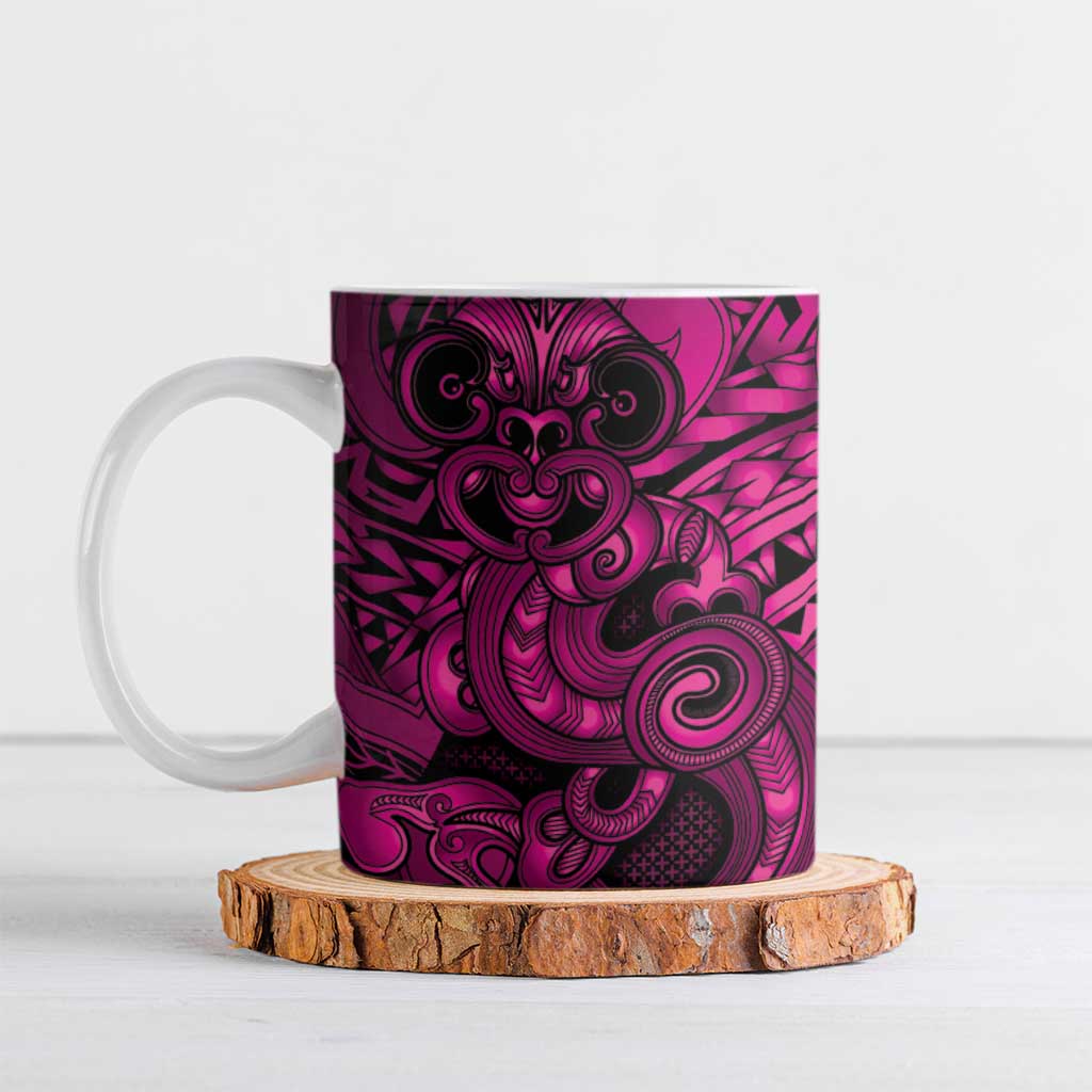 Aotearoa Maori Hei Tiki Ceramic Mug Mawhero Kowhaiwhai Puhoro Motif LT9 Pink - Polynesian Pride