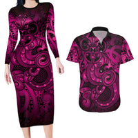 Aotearoa Maori Hei Tiki Couples Matching Long Sleeve Bodycon Dress and Hawaiian Shirt Mawhero Kowhaiwhai Puhoro Motif