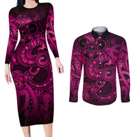 Aotearoa Maori Hei Tiki Couples Matching Long Sleeve Bodycon Dress and Long Sleeve Button Shirt Mawhero Kowhaiwhai Puhoro Motif
