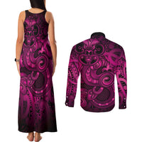 Aotearoa Maori Hei Tiki Couples Matching Tank Maxi Dress and Long Sleeve Button Shirt Mawhero Kowhaiwhai Puhoro Motif