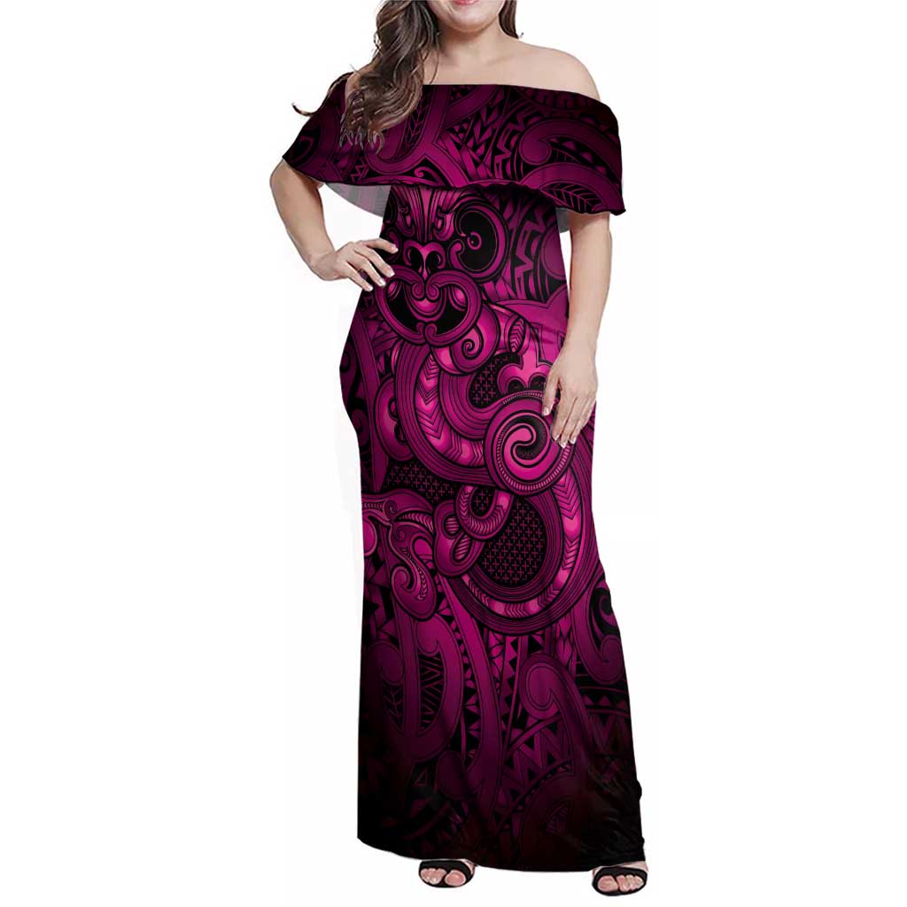 Aotearoa Maori Hei Tiki Family Matching Off Shoulder Maxi Dress and Hawaiian Shirt Mawhero Kowhaiwhai Puhoro Motif