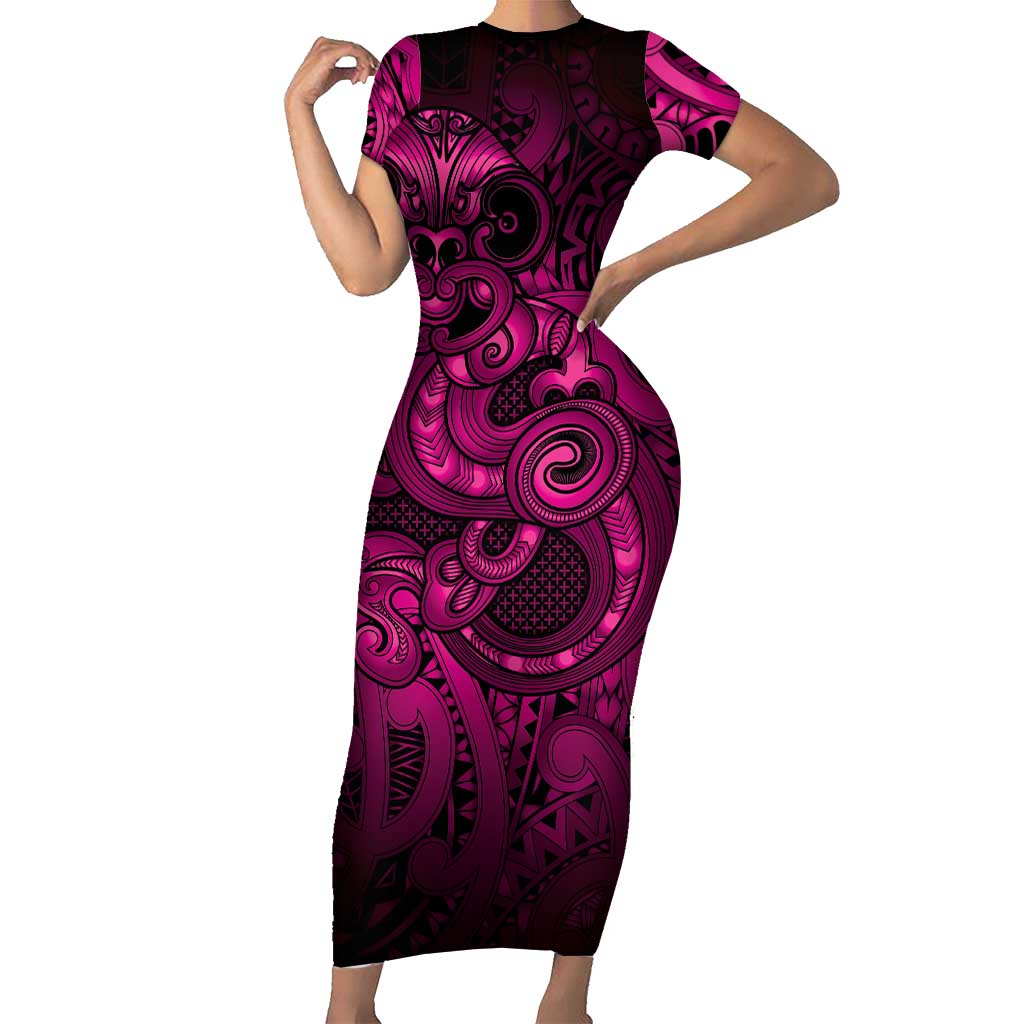 Aotearoa Maori Hei Tiki Family Matching Short Sleeve Bodycon Dress and Hawaiian Shirt Mawhero Kowhaiwhai Puhoro Motif