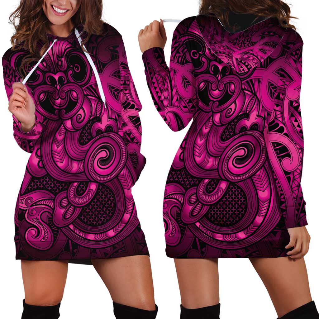 Aotearoa Maori Hei Tiki Hoodie Dress Mawhero Kowhaiwhai Puhoro Motif