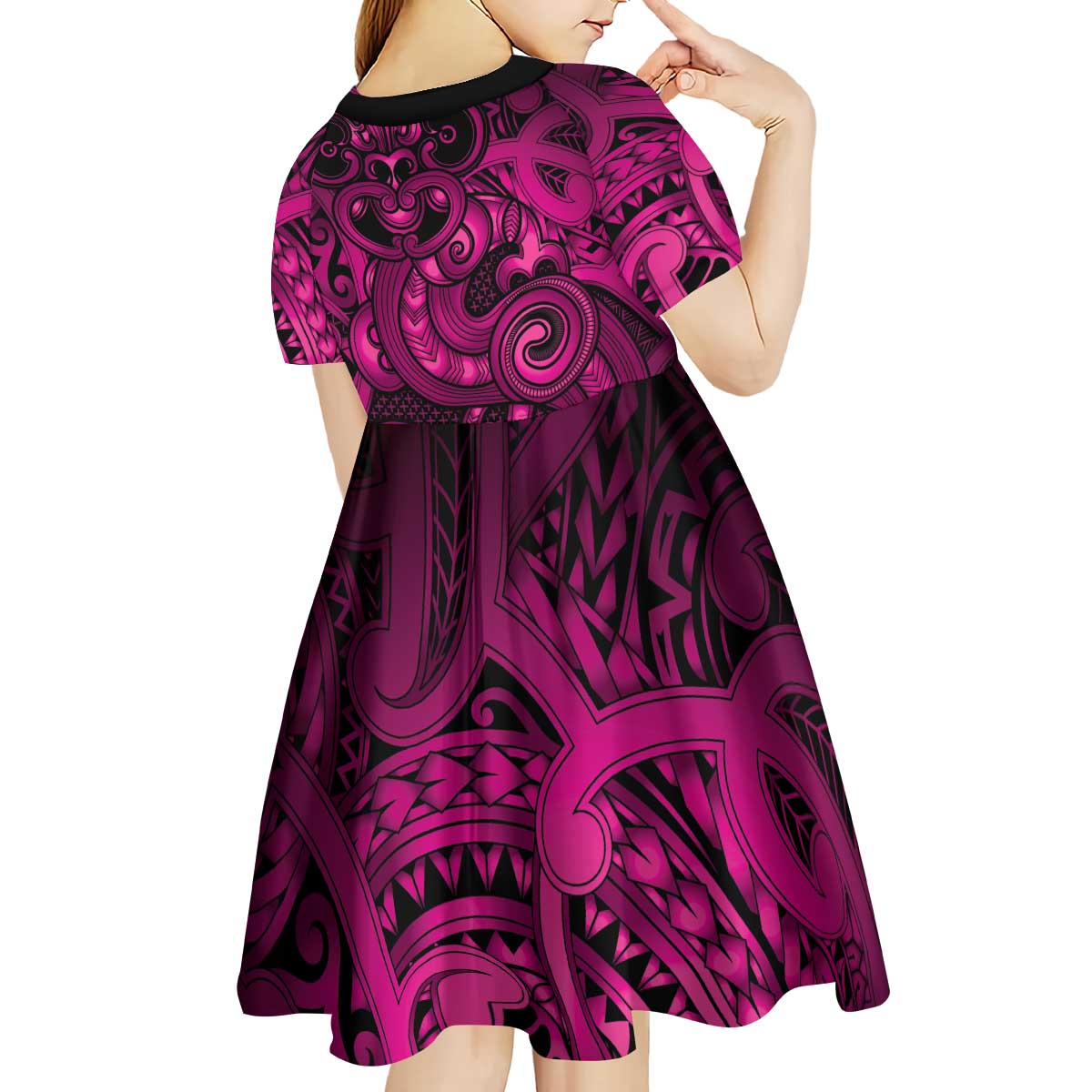 Aotearoa Maori Hei Tiki Kid Short Sleeve Dress Mawhero Kowhaiwhai Puhoro Motif