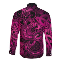 Aotearoa Maori Hei Tiki Long Sleeve Button Shirt Mawhero Kowhaiwhai Puhoro Motif LT9 - Polynesian Pride
