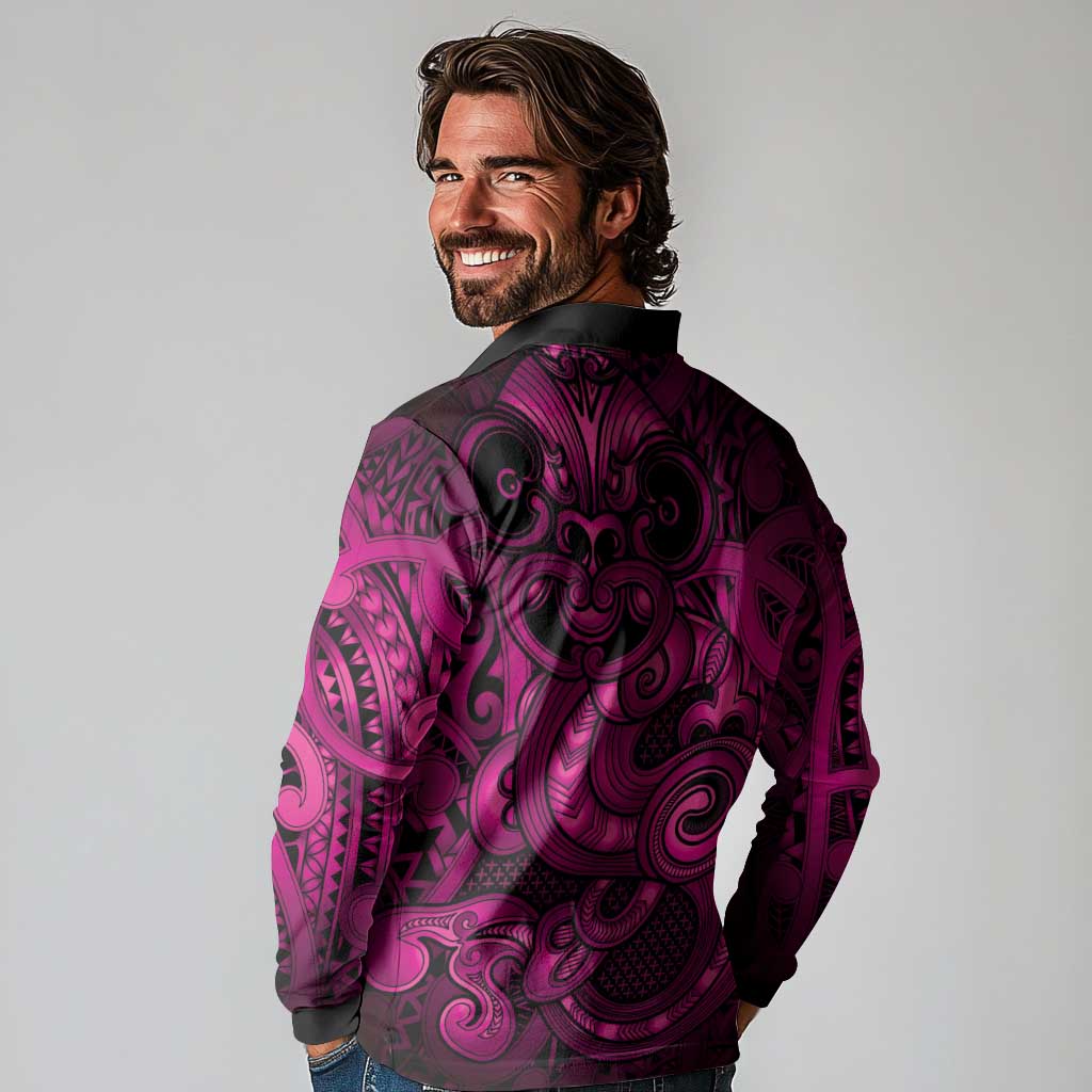 Aotearoa Maori Hei Tiki Long Sleeve Polo Shirt Mawhero Kowhaiwhai Puhoro Motif