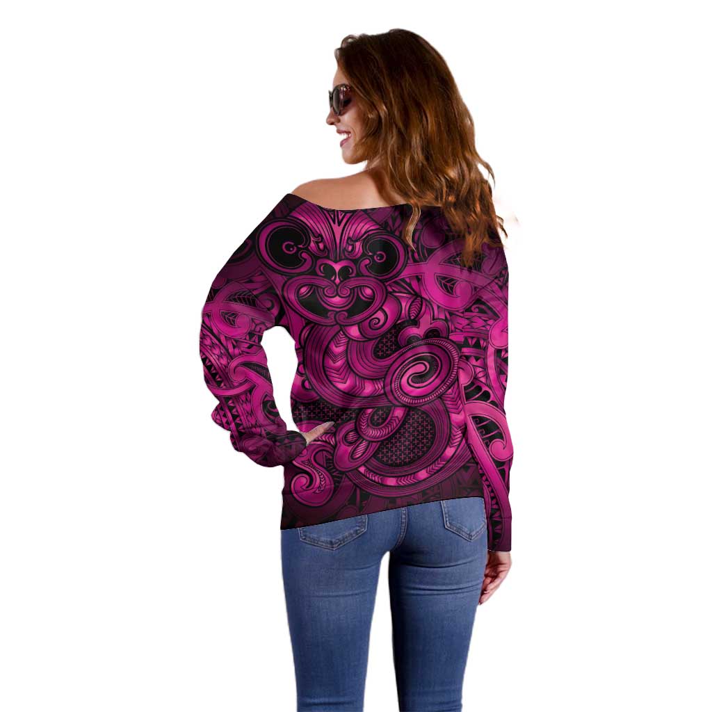 Aotearoa Maori Hei Tiki Off Shoulder Sweater Mawhero Kowhaiwhai Puhoro Motif